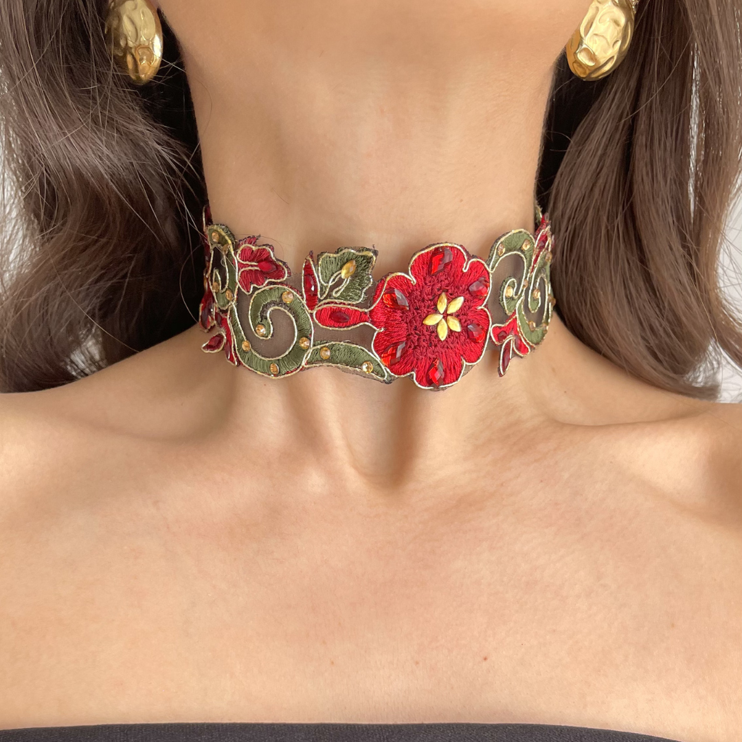 Choker Floral Rojo