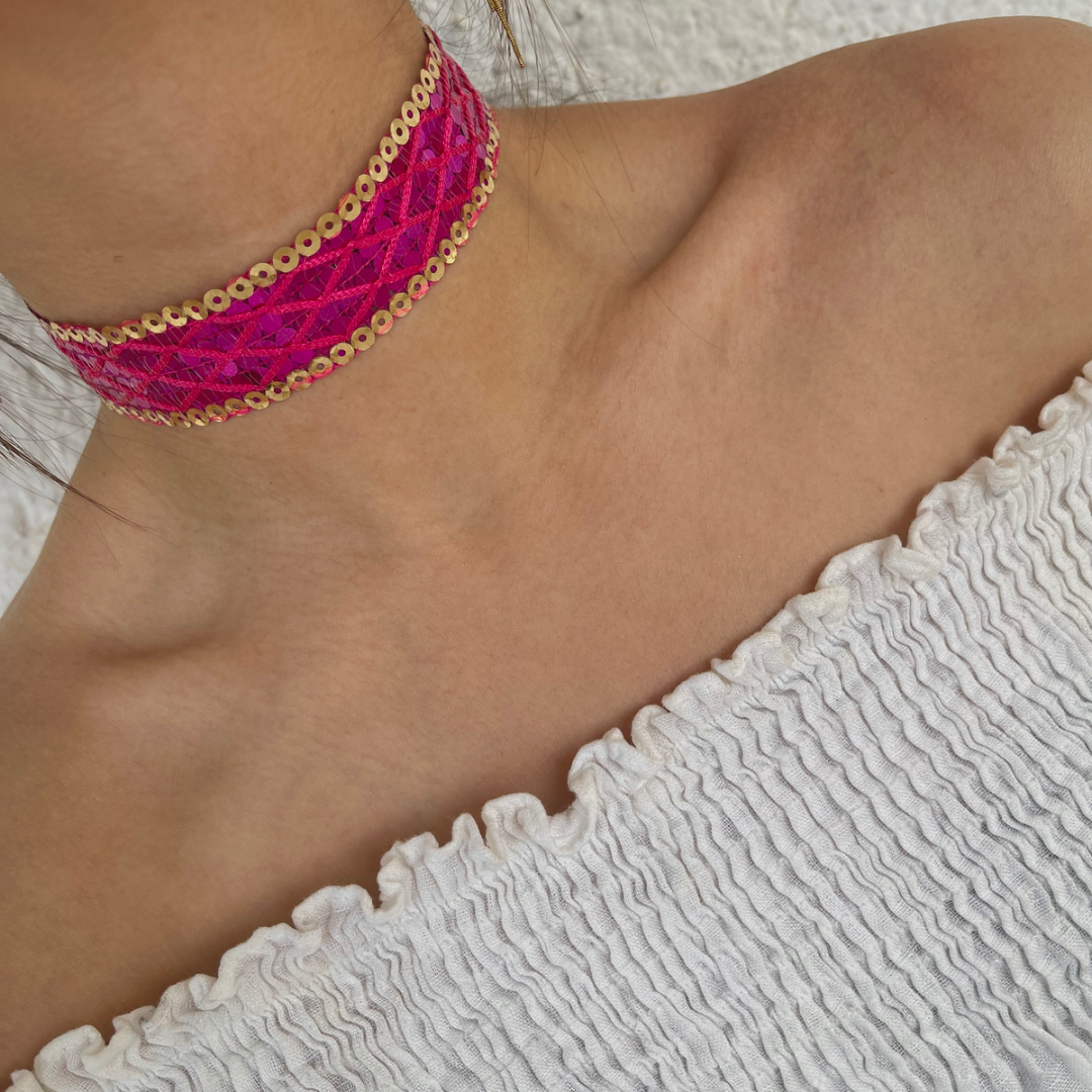 Choker lentejuelas fucsia