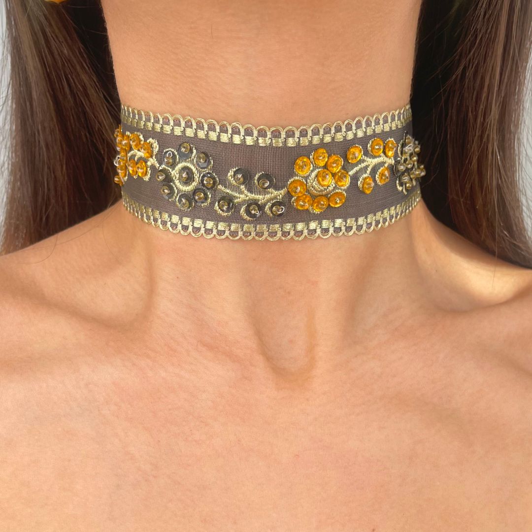 Choker Dorado Gris Perla
