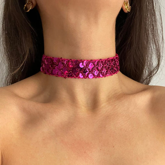 Choker destellos fucsia
